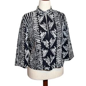 Chico's black & white jacket animal print stitched on design cotton Sz 0 US 4